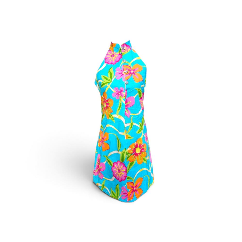 Y2k Euro Mini Dress High-Neck Vintage Retro Floral - Size Small